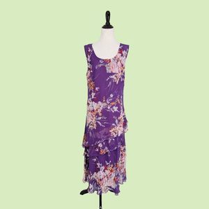 THE PYRAMID COLLECTION Purple Floral Layered tiered Ruffle Sleeveless XL